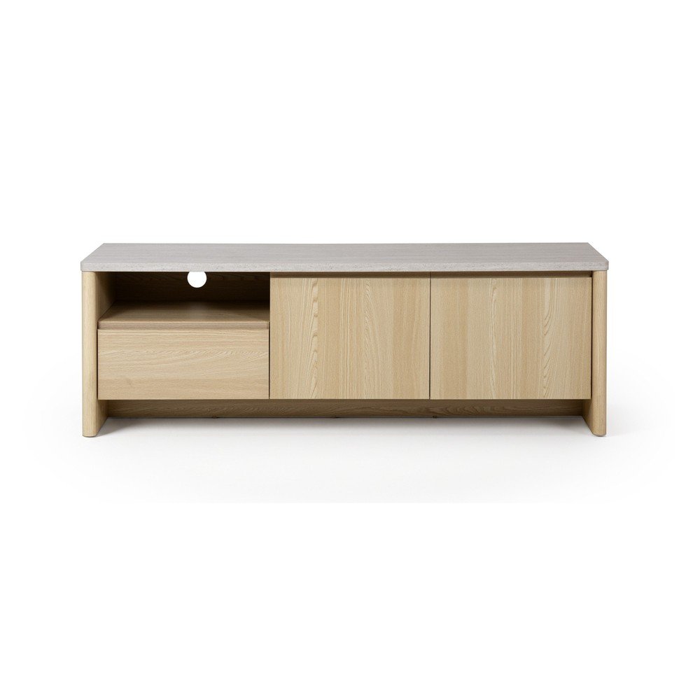Bela/v svetli naravni barvi TV omarica v hrastovem dekorju 153x50x45 cm Dore