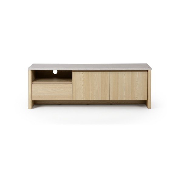 Bela/v svetli naravni barvi TV omarica v hrastovem dekorju 153x50x45 cm Dore – Marckeric
