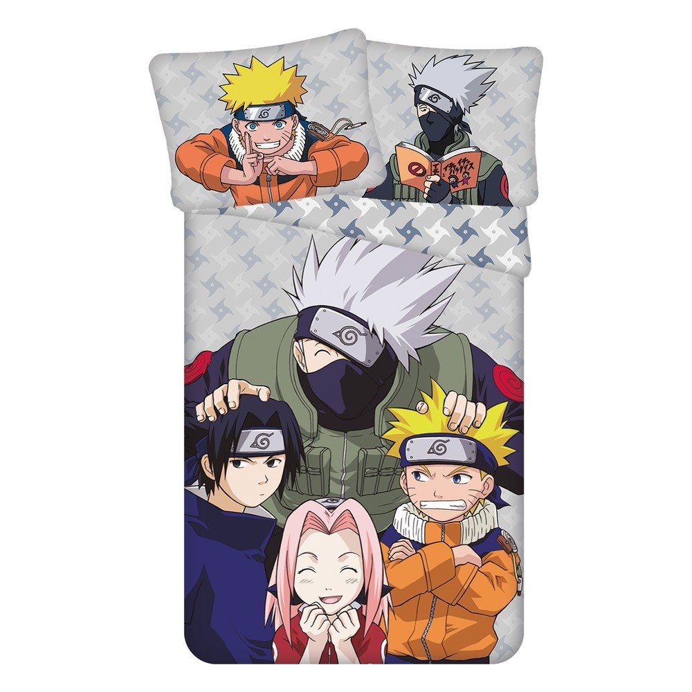 Enojna bombažna otroška posteljnina 140x200 cm Naruto "Grey"