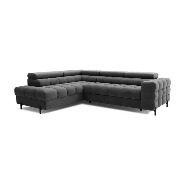 Temno siva žametna raztegljiva/s prostorom za shranjevanje kotna sedežna garnitura (levi kot/v obliki črke L) Ferucce – ELTAP-image-3