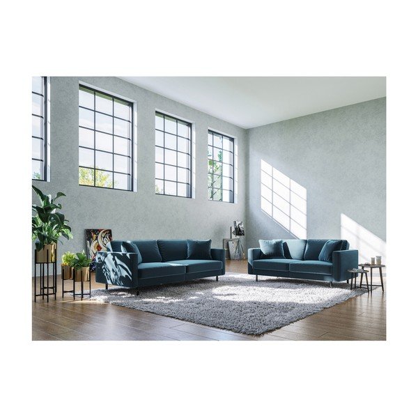 Modra žametna sedežna garnitura 207 cm Kobo – MESONICA-image-3