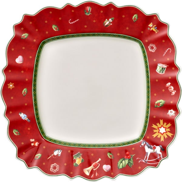 Rdeči porcelanasti krožnik z božičnim motivom Villeroy&Boch, 28 x 28 cm