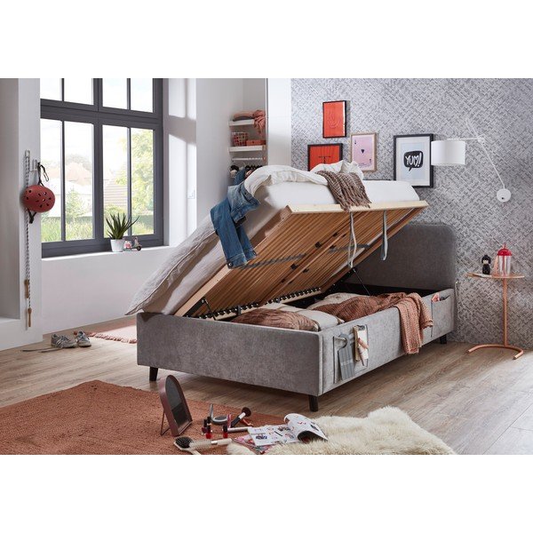 Siva otroška postelja s prostorom za shranjevanje z letvenim dnom 120x200 cm Cosy – Meise Möbel-image-2
