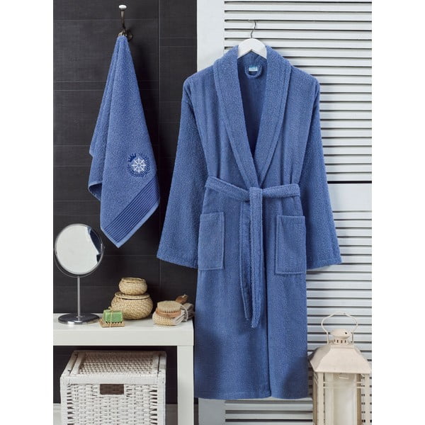 Moder bombažen komplet kopalnega plašča in brisače velikosti S/M – Mila Home