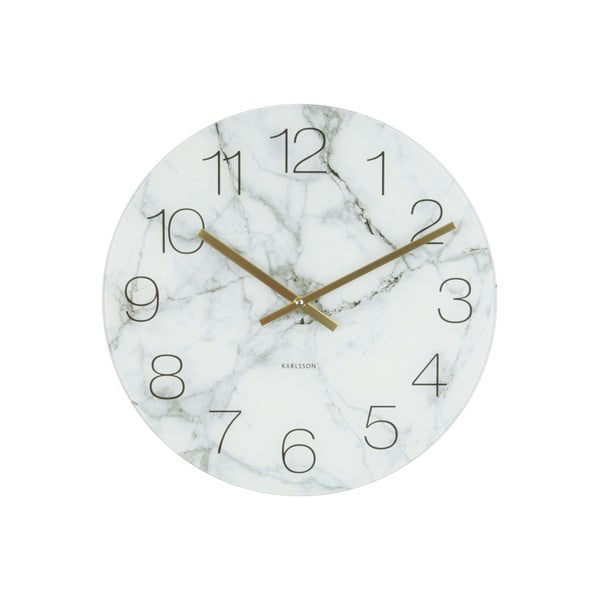 Bela steklena marmorna ura Present Time, ⌀ 17 cm