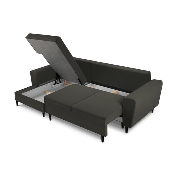 Črna raztegljiva kotna sedežna garnitura s prostorom za shranjevanje iz rebrastega žameta (levi kot/z ležalnikom) Kyoto – Cosmopolitan Design-image-3