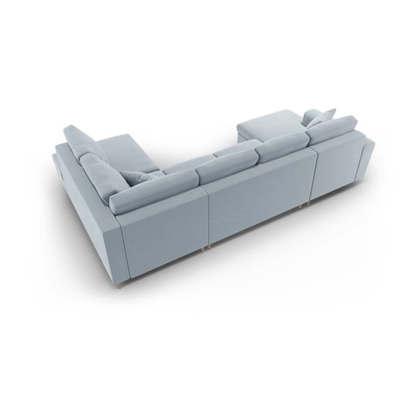 Svetlo modra žametna raztegljiva kotna sedežna garnitura s prostorom za shranjevanje (desni kot/v obliki črke "U") Kyoto – Cosmopolitan Design-image-4