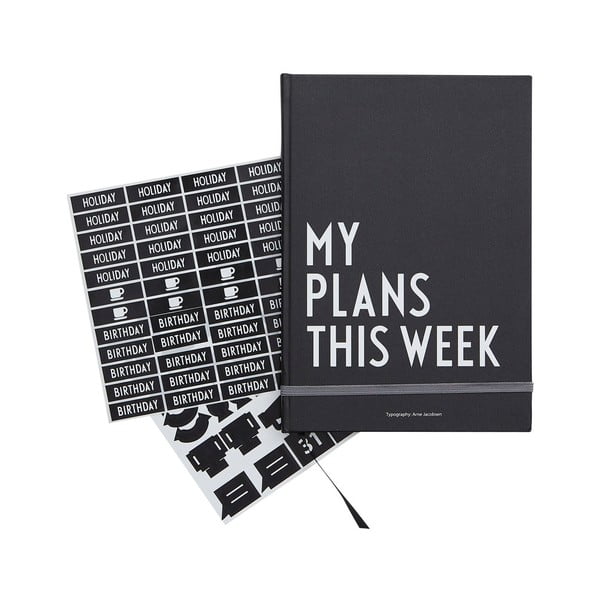 Črn tedenski načrtovalec Design Letters Plans