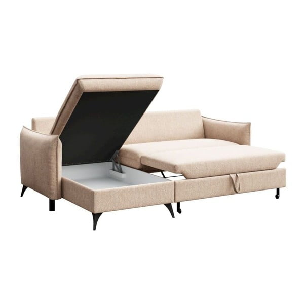 Bež raztegljiva kotna sedežna garnitura s prostorom za shranjevanje iz tkanine bouclé (levi kot/z ležalnikom) Brim – Rodier-image-3