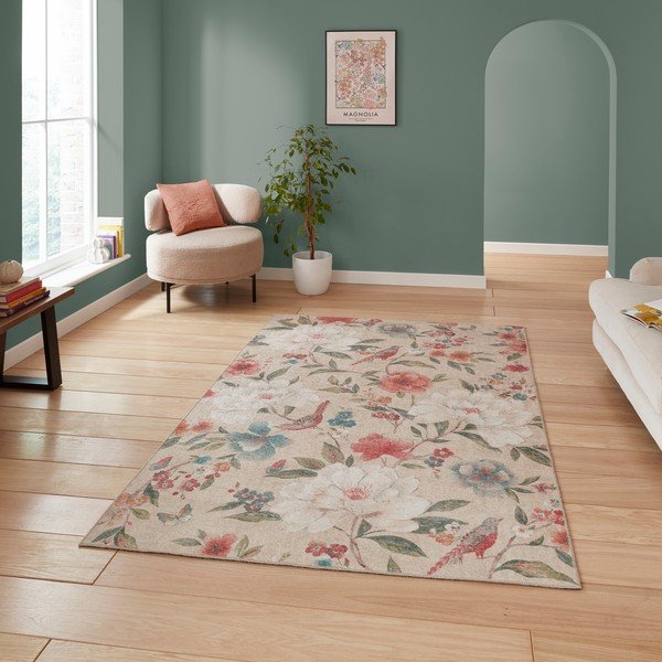 Bež pralna preproga 122x170 cm Pipa Floral – Catherine Lansfield-image-2