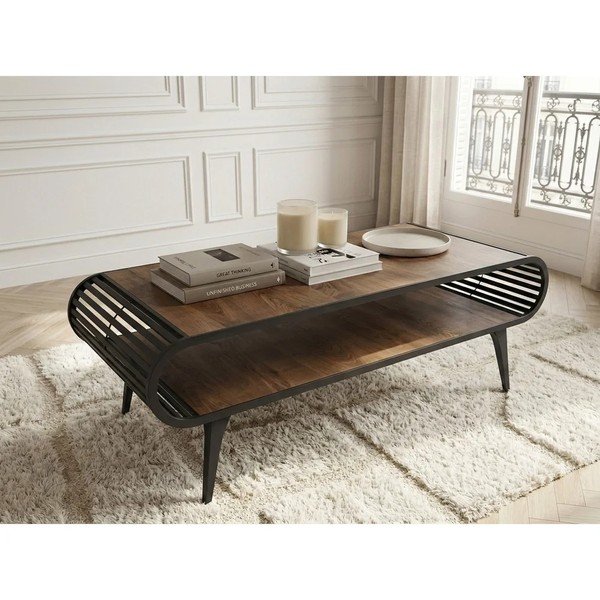 Klubska mizica z mizno ploščo v hrastovem dekorju v naravni barvi 60x120 cm Billie – Bobochic Paris-image-1