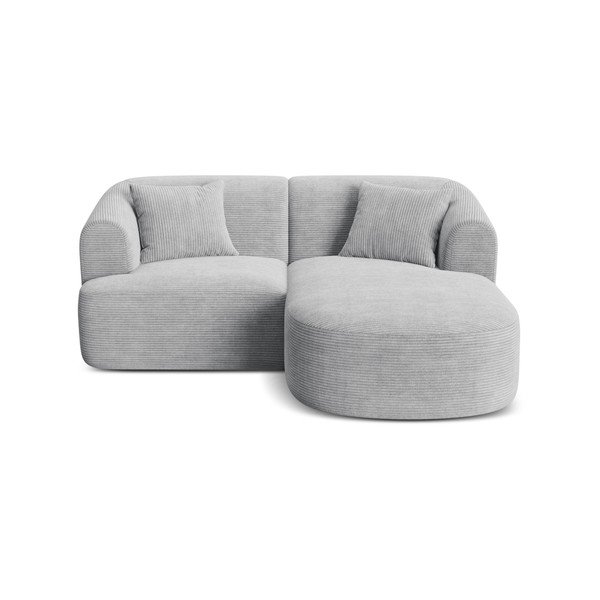 Svetlo siva kotna sedežna garnitura iz rebrastega žameta (desni kot/z ležalnikom) Campi – Cosmopolitan Design
