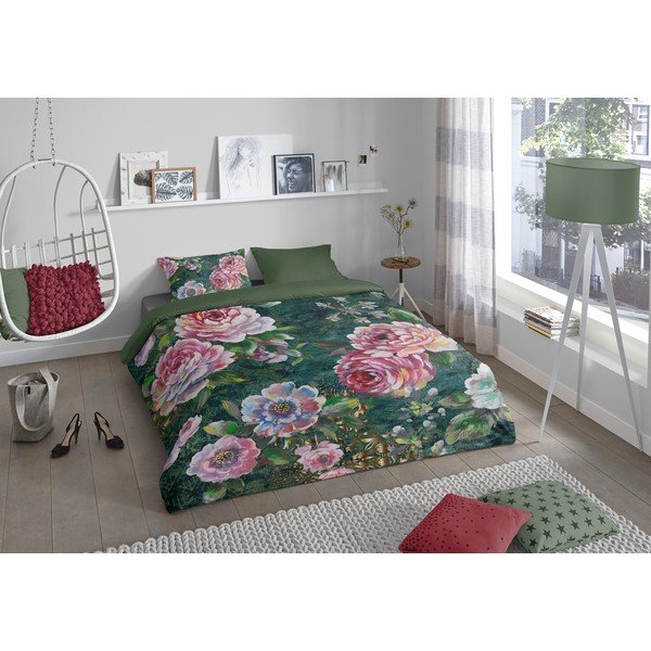 Zelena enojna podaljšana bombažna posteljnina 140x220 cm Fleur – Good Morning-image-1