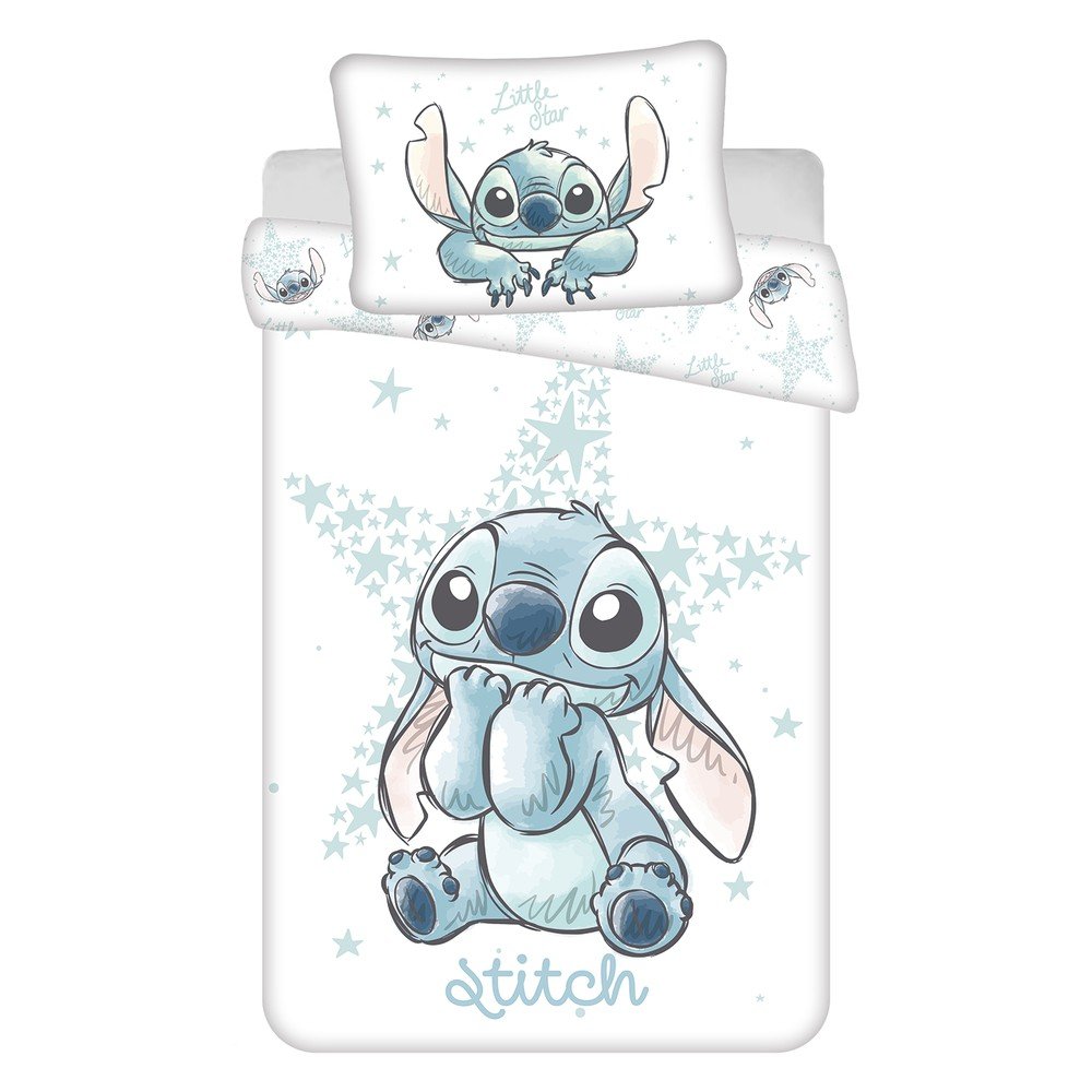 Bela bombažna otroška posteljnina za otroško posteljico 100x135 cm Lilo and Stitch "White Star"