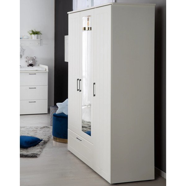 Bela otroška garderobna omara z ogledalom 139x190 cm Sylt – Roba-image-3