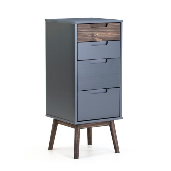 Antracitno siva/temno rjava visoka komoda iz masivnega bora 40x94 cm Nussa – Marckeric-image-3