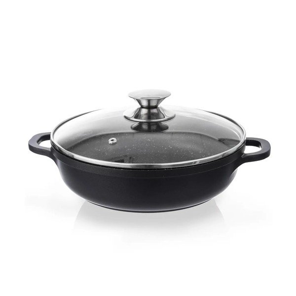Posoda z neprijemljivo prevleko s stekleno pokrovko Pfluon Granit Orion Grande, ⌀ 28 cm