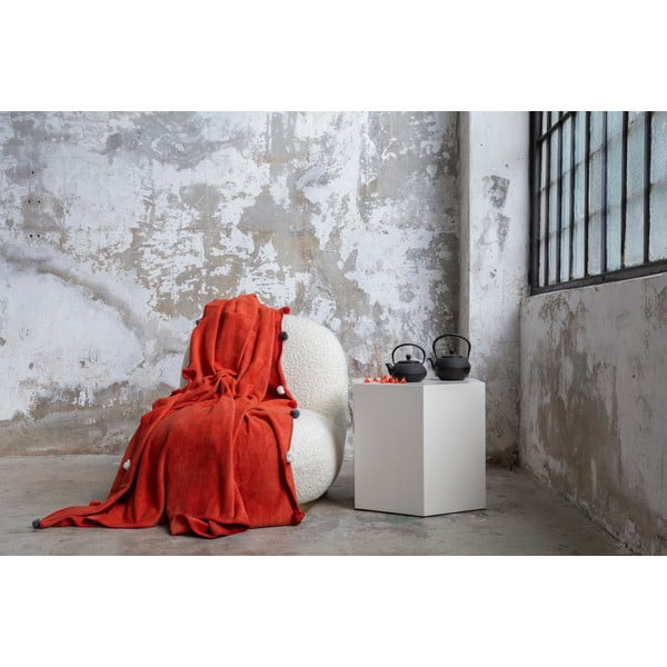 Opečnato oranžno pregrinjalo iz flisa 150x200 cm Pom Pom – Mijolnir-image-2