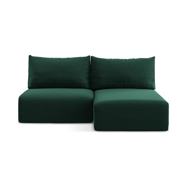 Temno zelena žametna raztegljiva/s prostorom za shranjevanje kotna sedežna garnitura (desni kot/z ležalnikom) Kalena – Makamii