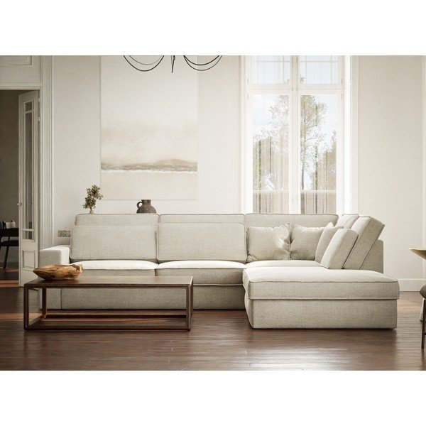 Sivo-bež kotna sedežna garnitura iz šenilje (desni kot/v obliki črke L) Kirou – Maison de Rêve-image-4