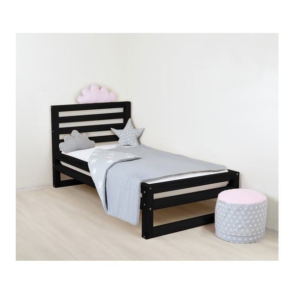 Benlemi DeLuxe črna lesena enojna postelja za otroke, 180 x 120 cm