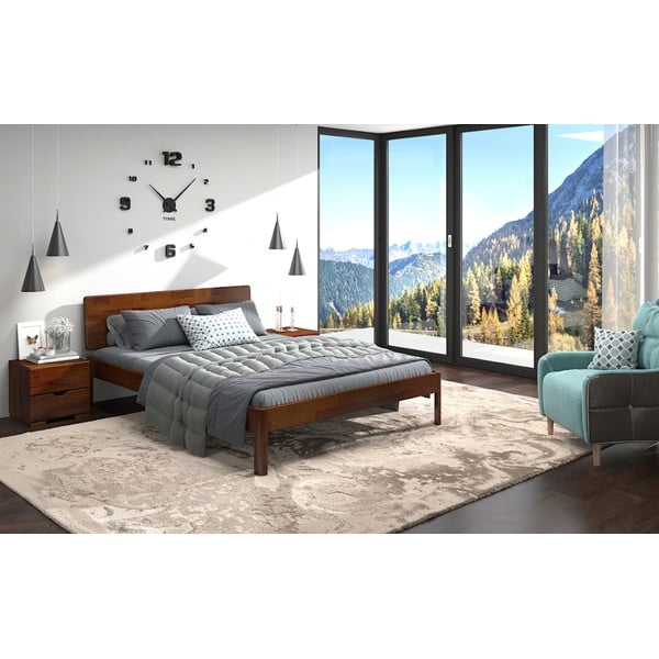 Temno rjava zakonska postelja iz borovega lesa 160x200 cm Ammer - Skandica-image-3