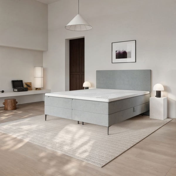 Siva boxspring postelja s prostorom za shranjevanje 160x200 cm Bufo – MESONICA-image-1