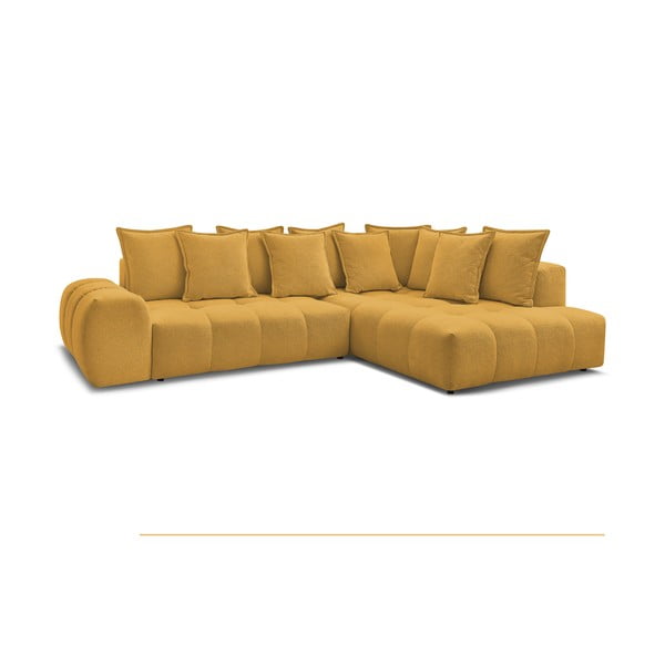 Gorčično rumena raztegljiva/s prostorom za shranjevanje kotna sedežna garnitura iz šenilje (desni kot/v obliki črke L) Everest – Bobochic Paris-image-3