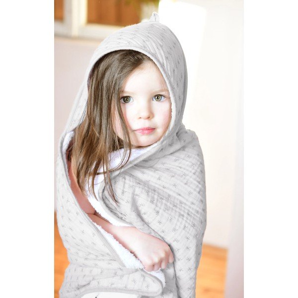 Svetlo siva bombažna otroška brisača s kapuco 80x80 cm Lil Planet - Roba-image-2