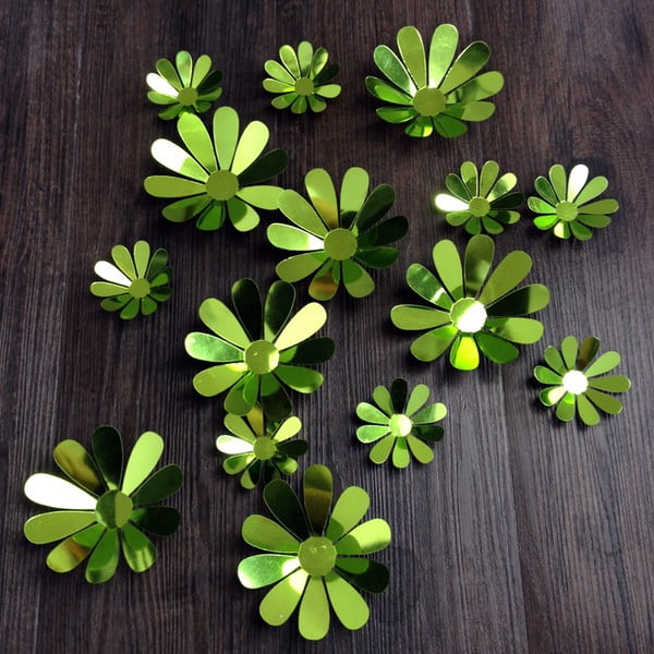 Komplet 12 zelenih 3D nalepk Ambiance Flowers Chic