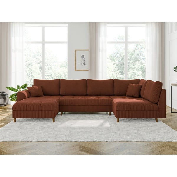 Opečnato oranžna kotna sedežna garnitura iz rebrastega žameta (levi kot) Ariella – Ropez-image-1