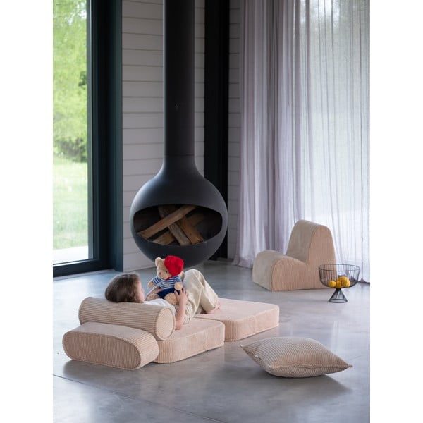 Svetlo rjav otroški fotelj iz rebrastega žameta Flip – Wigiwama-image-4