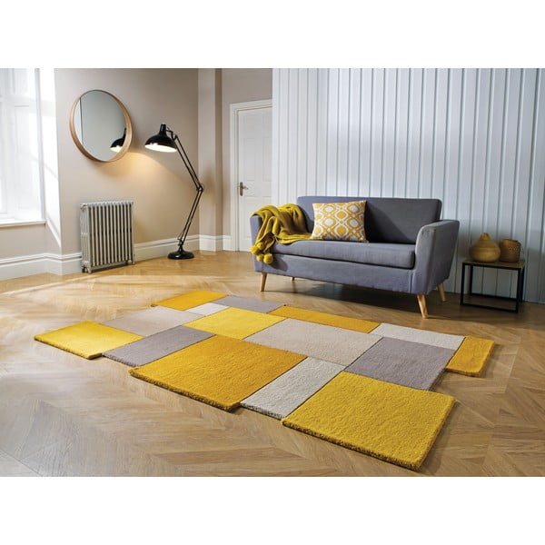 Rumeno-bež volnena preproga Flair Rugs Kolaž, 120 x 180 cm-image-1