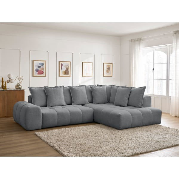 Temno siva raztegljiva/s prostorom za shranjevanje kotna sedežna garnitura iz šenilje (desni kot/v obliki črke L) Everest – Bobochic Paris-image-1