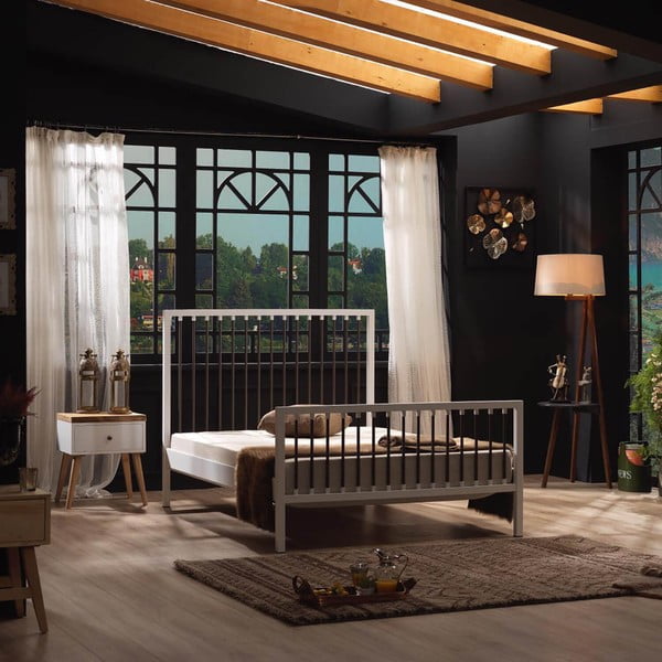 Bela kovinska zakonska postelja z letvenim dnom 180x200 cm Breeze – Kalune Design-image-4