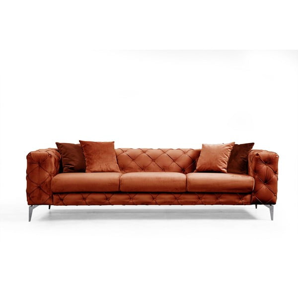Oranžna žametna sedežna garnitura 237 cm Como – Artie
