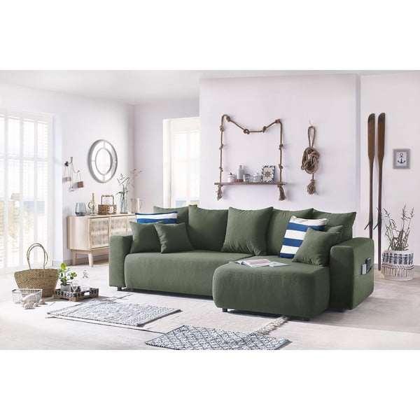 Zelena raztegljiva obojestranska kotna sedežna garnitura Bobochic Paris Envy-image-4