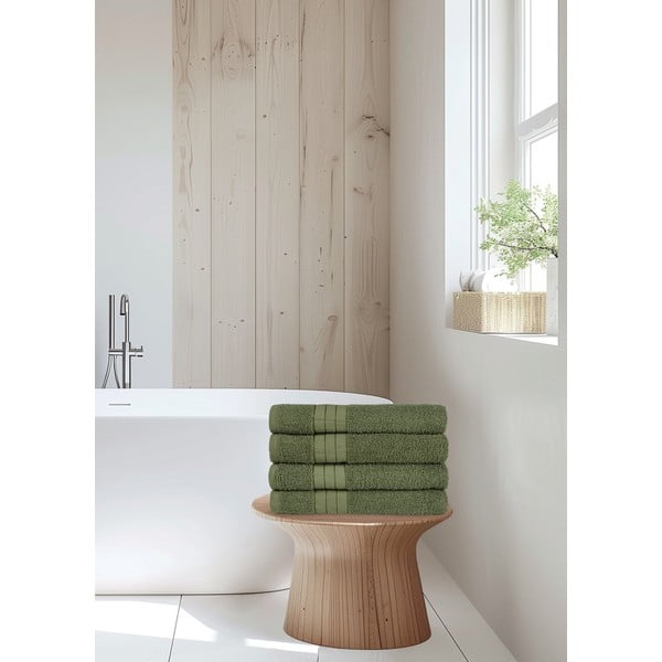 Temno zelene frotirne bombažne brisače v kompletu 4 ks 50x100 cm – Good Morning-image-1