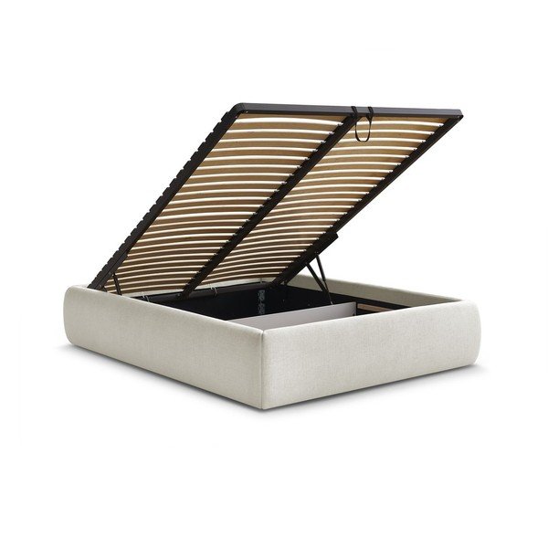 Bež oblazinjena zakonska postelja s prostorom za shranjevanje brez vzglavja z letvenim dnom 160x200 cm Inera – Bobochic Paris-image-3