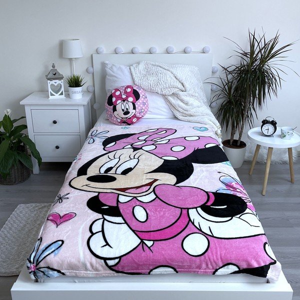 Rožnata otroška odeja iz mikropliša 100x150 cm Minnie Flowers – Jerry Fabrics-image-2