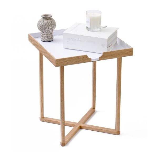 Bela stranska mizica iz hrastovega lesa Damieh, 37x45 cm