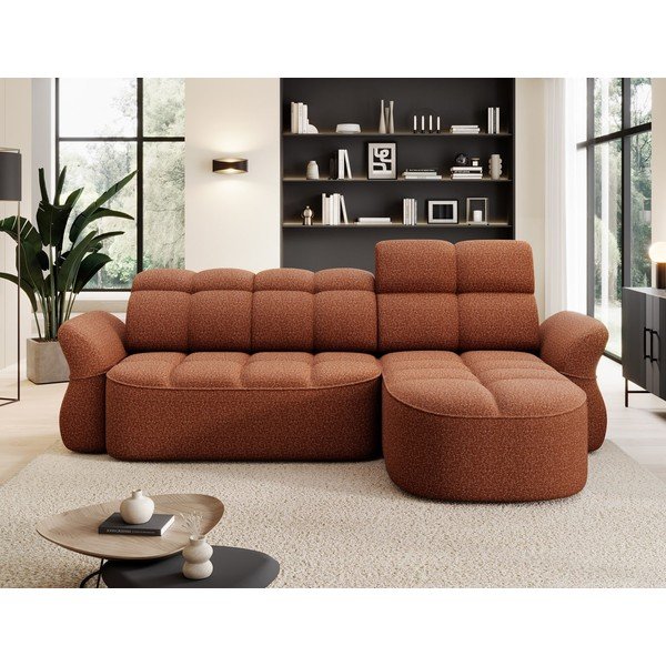 Žametna raztegljiva/s prostorom za shranjevanje kotna sedežna garnitura v barvi terakote (desni kot/z ležalnikom) Beneth – ELTAP-image-1