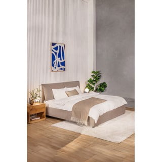 Sivorjava oblazinjena zakonska postelja s prostorom za shranjevanje z letvenim dnom 160x200 cm Myra Pillow – Bonami Selection