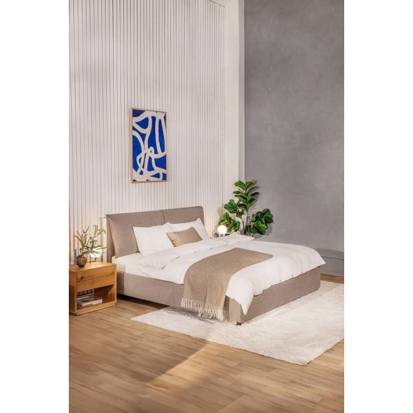 Sivorjava oblazinjena zakonska postelja s prostorom za shranjevanje z letvenim dnom 180x200 cm Thessa Pillow – Bonami Selection-image-1