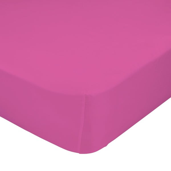 Temno roza elastična rjuha iz čistega bombaža Basic, 90 x 200 cm
