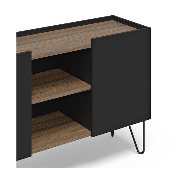 Črna/rjava nizka komoda v orehovem dekorju 180x83 cm Nina – TemaHome-image-4