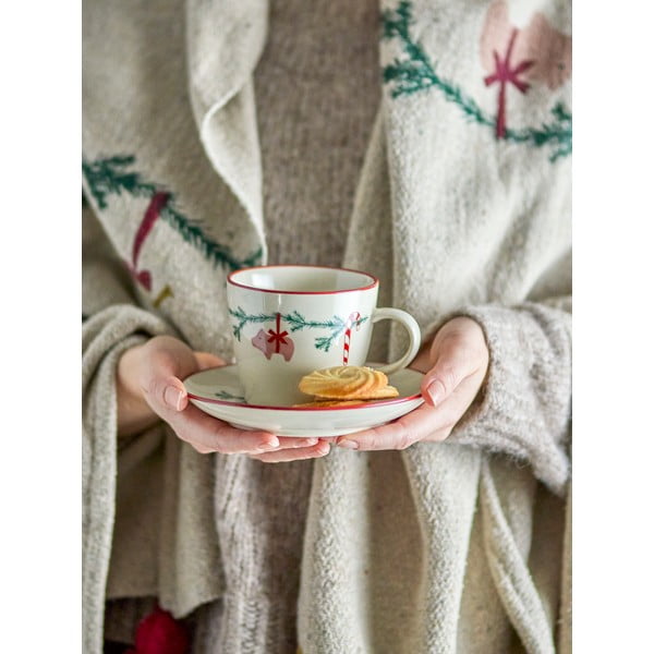 Kremno bela lončena skodelica za kapučino z božičnim motivom 300 ml Yule – Bloomingville-image-1