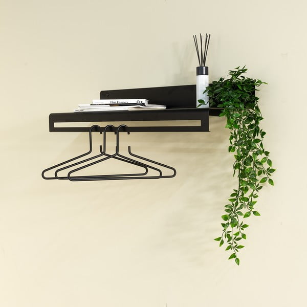 Črn kovinski stenski obešalnik s polico 78 cm Sway – Spinder Design-image-1
