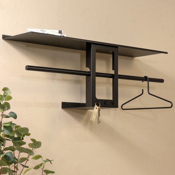 Črn jeklen stenski obešalnik s polico 100 cm Luno Small – Spinder Design-image-1