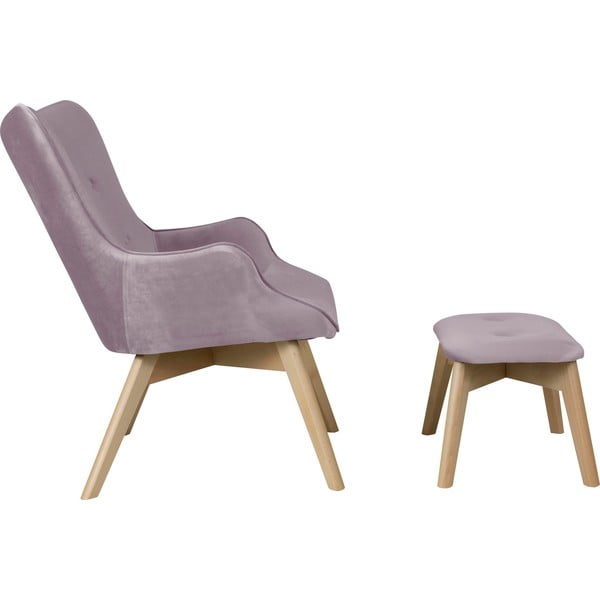 Svetlo vijoličen žameten fotelj z naslonjalom za noge Niko – Ropez-image-3